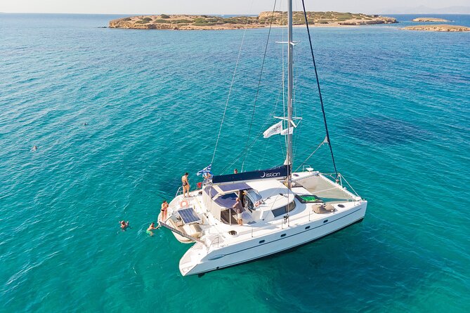 Athens Semi Private Sunset Catamaran Cruise with meal & drinks - The sailing rhythm: two swim stops plus a sunset return