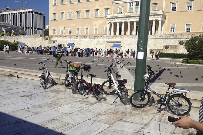 Athens Tour with Electric Bike - Panathinaiko Stadium and the Olympian Zeus columns, the “Aha” contrast