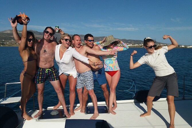Catamaran Semi Cruise Paros Antiparos includes Food and Drinks - 10:00 am to roughly 9 hours, how the day actually flows