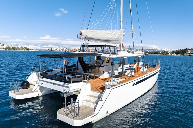 Comfort Max Catamaran Caldera Cruise with BBQ and Drinks - Stop 2: Red Beach area, swimming, and the BBQ lunch