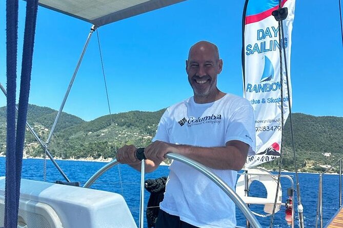 Day sailing Skiathos Skopelos with lunch on Rainbow yacht - Panormos Bay and sailing into Skopelos: views plus a second swim