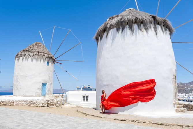 Flying Dress Mykonos Photoshoot - The shoot route in Mykonos: Paraportiani, Little Venice, windmills