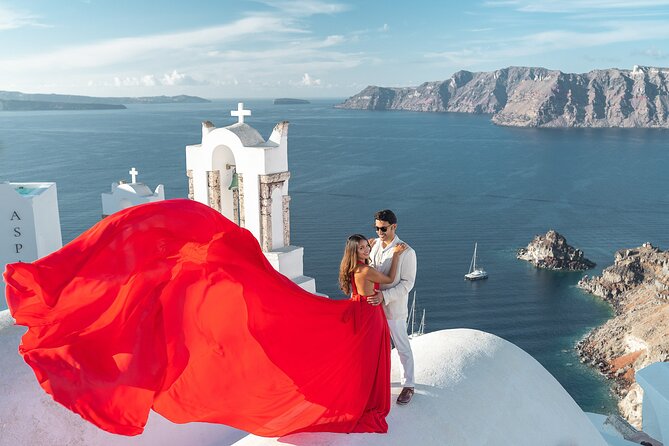 Flying Dress Photo © Photoshoot in Santorini: Express Package - Meeting in Imerovigli, Then Getting Guided for the 30-Minute Shoot