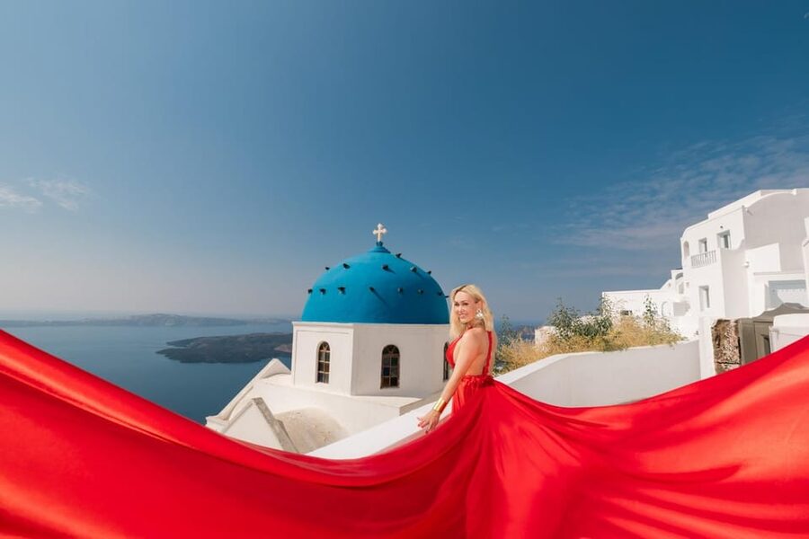 Flying dress Photoshoot in Santorini with Hotel Pickup - Why this flying dress shoot feels like more than another photo stop
