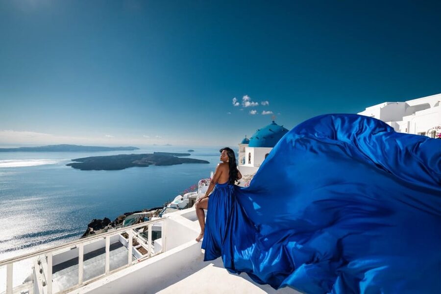 Flying dress Photoshoot in Santorini with Hotel Pickup - Hotel pickup from seven areas, then a calmer start than most tours