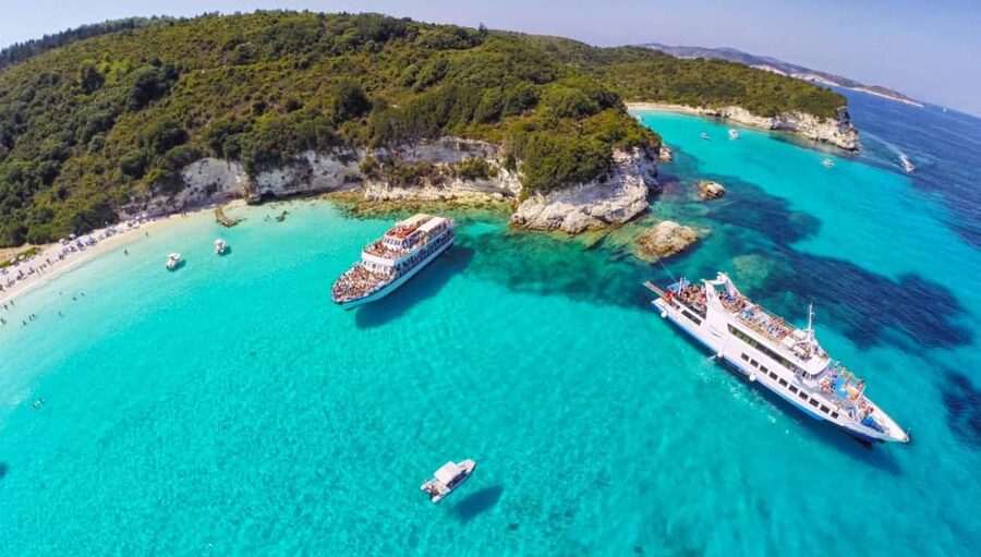 From Corfu Island: Antipaxos & Paxos Blue Caves Boat Cruise - Lakka on Paxos: the best chance to walk off the boat