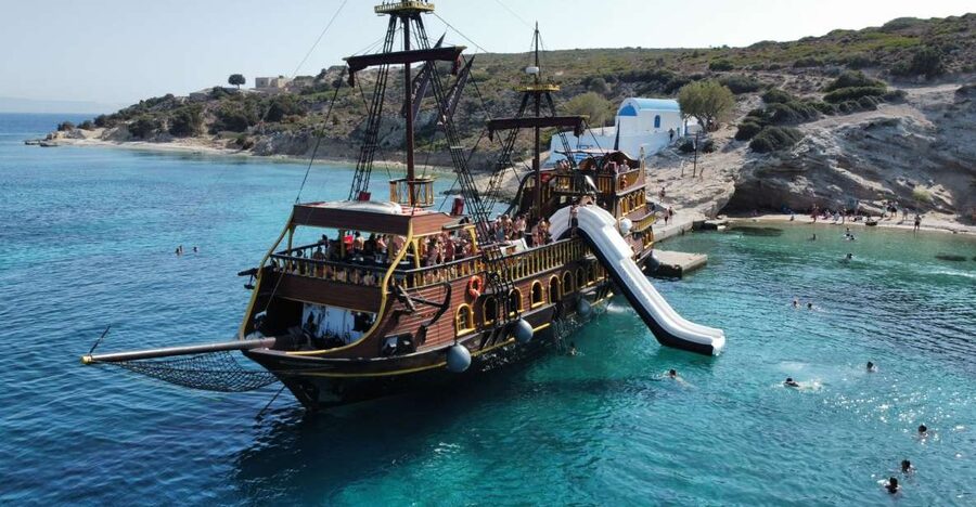 From Kos: 3-Island Pirate Cruise with Lunch and Waterslide - Timeline on the water: how the day actually moves