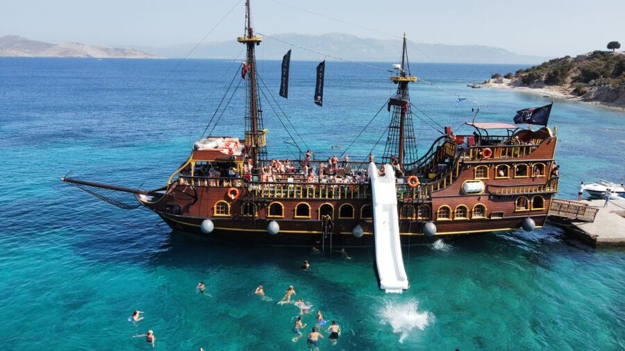 From Kos: 3-Island Pirate Cruise with Lunch and Waterslide - Pserimos: the first island stop for photos, a guided visit, and a chance to reset