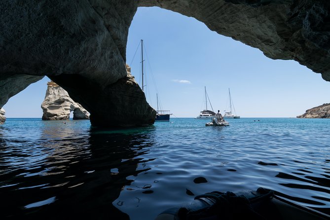 Full day sailing cruise on the West side of Milos island - Stop 1 Agathia Beach: Quick Swim, Slow Views
