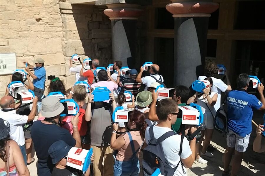 Heraklion: Palace of Knossos 3D Virtual Audio Tour by Tablet - Your kit: sun shield, shockproof case, and disposable headphones