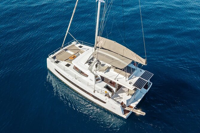 Hersonissos: Luxury Sunset Catamaran Cruise Sushi & Open Bar - From DanEri Yachts to Saint George Bay, it starts smooth