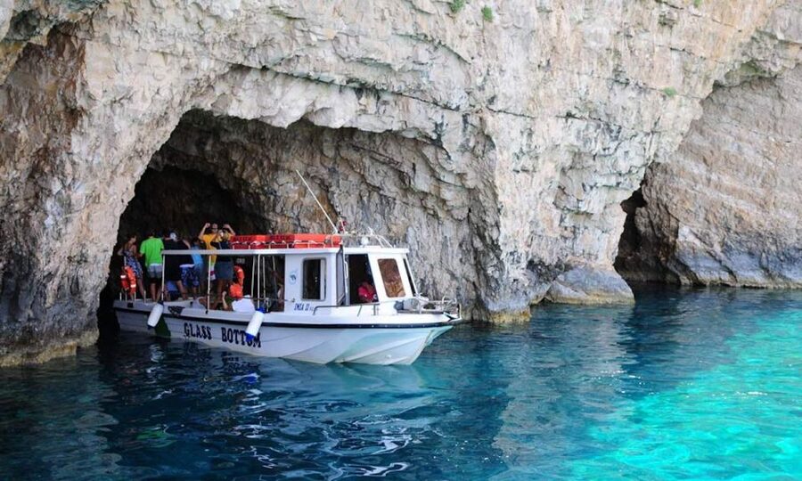 Laganas Zakynthos: Marathonissi, Keri Caves and Turtles Spot - Glass-bottom boat time over Laganas Bay