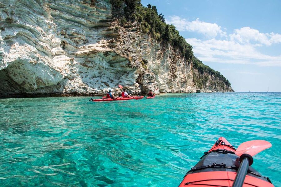 Lefkada: Full Day Sea Kayaking Tour - Red Rock Beach: your early swim, snacks, and a reset