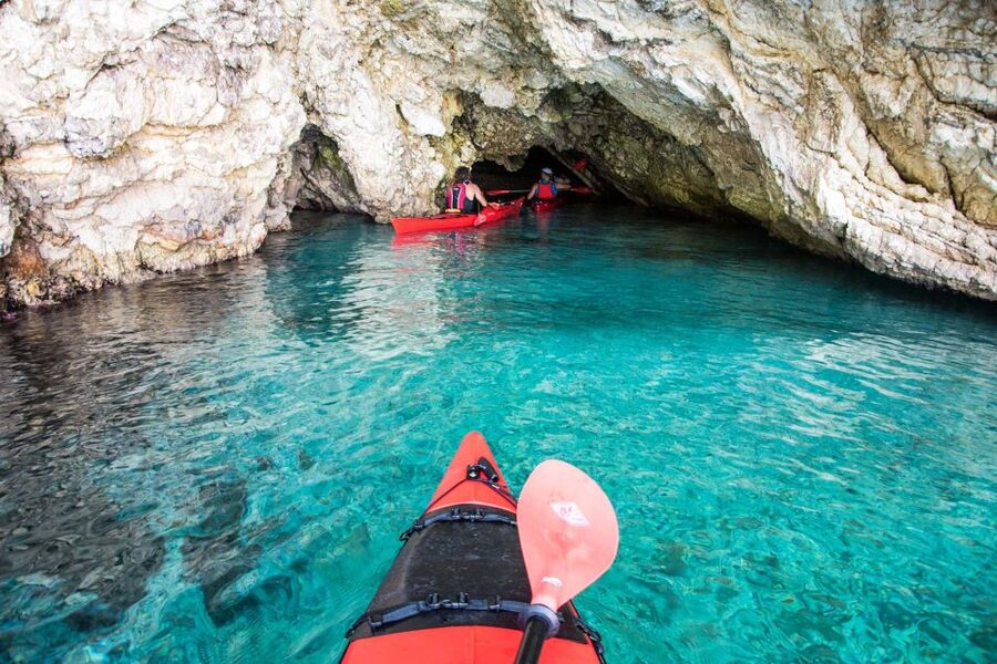 Lefkada: Full Day Sea Kayaking Tour - Madouri islet and the pine-lined feel