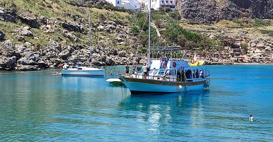 Lindos: Rhodes South-East Coast Cruise with Swim Stops - The Lindos cruise lunch and drinks, what you actually get onboard