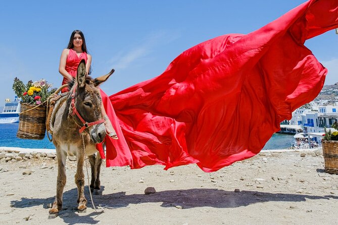Mykonos: Flying Dress Photoshoot - Little Venice alleys: where the atmosphere turns into photos