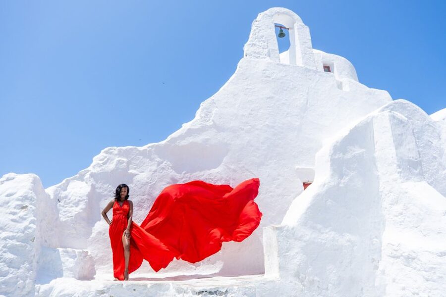 Mykonos: Flying Dress Photoshoot - Practical tips that make or break the shoot (Mykonos wind included)