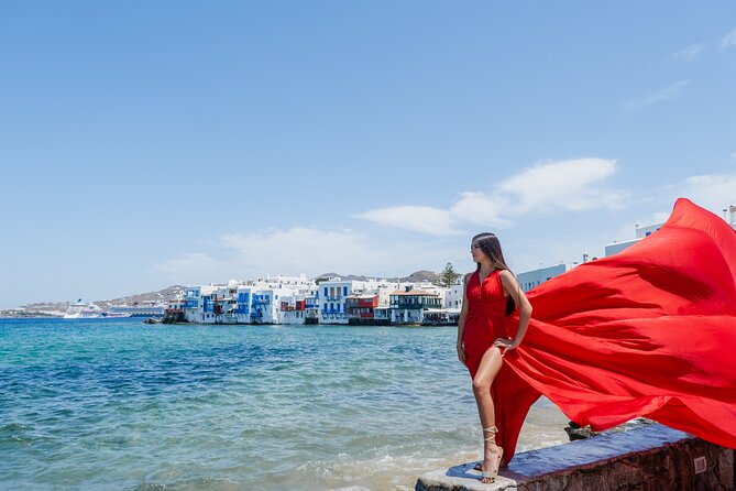 Mykonos: Flying Dress Photoshoot - Windmills Meeting Point and a 1 to 1.5 Hour sprint