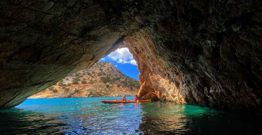 Naxos: Rhina Cave and Coastline Sea Kayaking Tour - Kalandos Beach start: gear, briefing, and that first paddle
