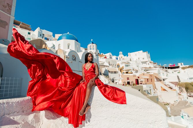 Photoshoot in Flying Dresses in Santorini - Oia and Imerovigli in One Session: How Each Stop Works for Photos