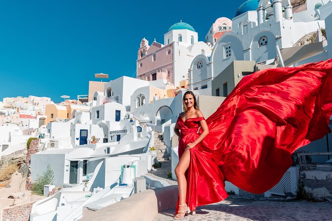 Photoshoot in Flying Dresses in Santorini - Timing, Heat, and Footwear: A Few Non-Negotiables