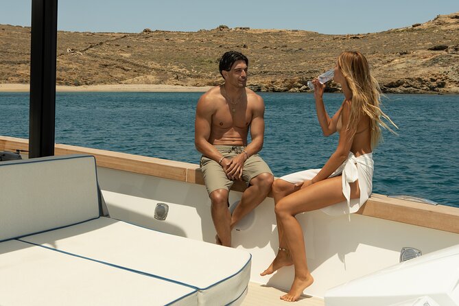 Private 5-Hour Cruise on Ultra Luxury Brand-New Yacht in Mykonos (Nevma) - Psarou and Paraga, mega-yacht views and stylish shoreline energy