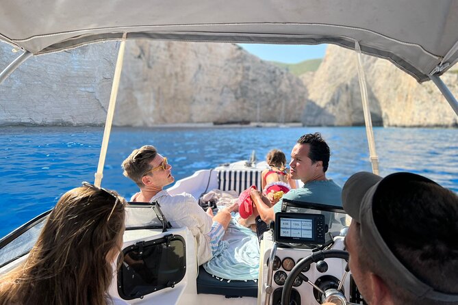 Private 7m 250hp speed boat tour Shipwreck Blue caves up to 8pax - Skinari Blue Caves: fluorescent blue you can actually swim in