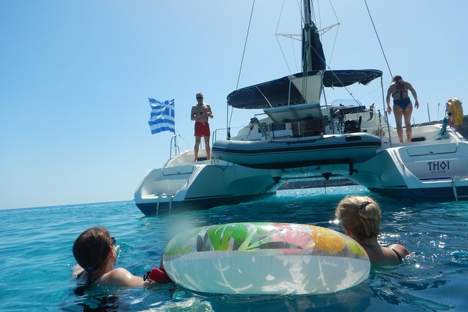 Private CATAMARAN daytrip - Lindos/ Rhodos with Lunch and drinks - Cruising the south-east coast on the way to the Bay of Navarone area