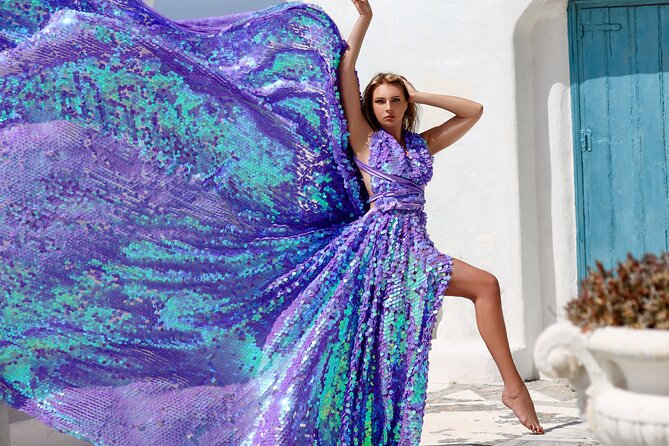 Private Flying Dress Photoshoot in Mikonos - Stops 2 and 3: ruins viewpoints and bougainvillea color hits