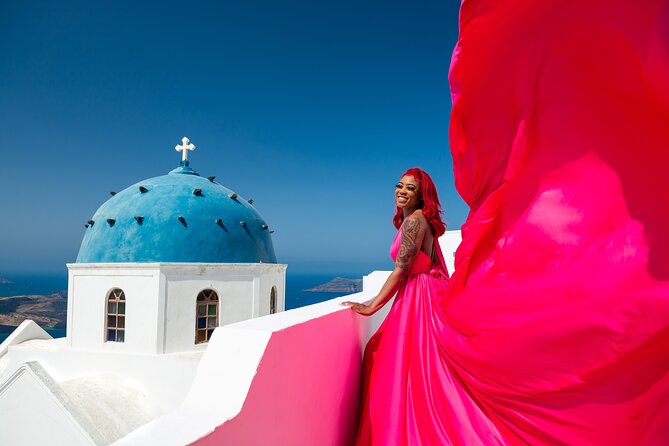 Professional Flying Dress Photoshoot In Santorini - Imerovigli photos feel special because the whole walk is the set