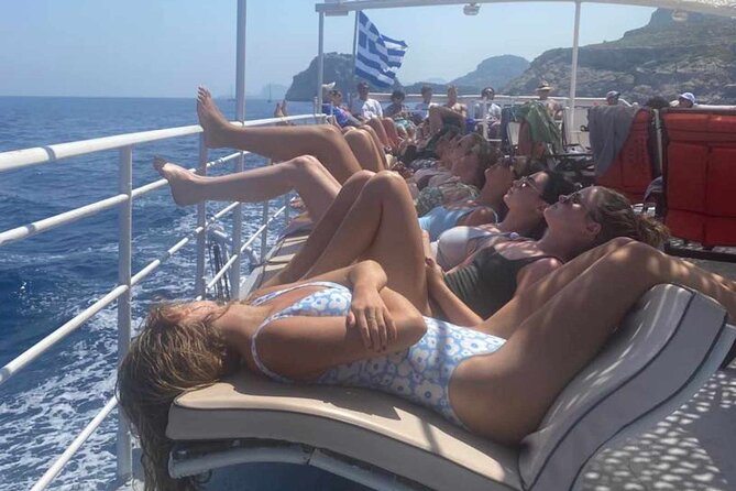 Rhodes Bay to Bay Swim Cruise-Greek Buffet w/wine included - Kallithea Springs: red water, sea access, and a calm hour to swim