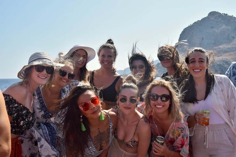 Rhodes: Boat Party Cruise with Live DJ - Anthony Quinn Bay swim stop: 30 minutes of water time and champagne competition