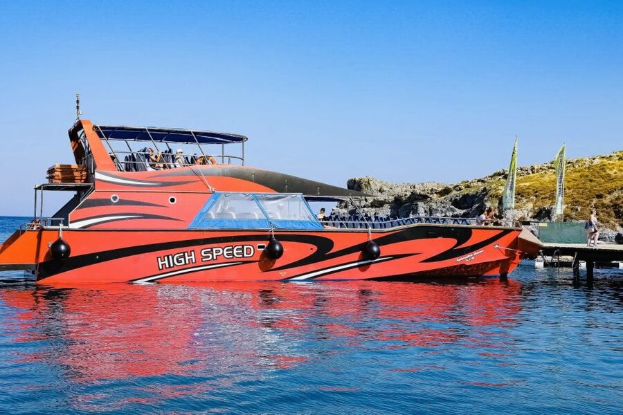 Rhodes: High Speed Boat Trip to Lindos - The beach break in Lindos Bay: what “golden sand” feels like