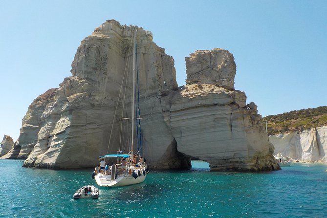 Round of Milos and Poliegos Sailing boat snorkelling cruise - Old Sulfur Mines (Southeast Milos): A Remote Boating View