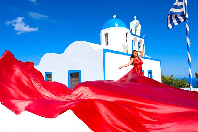 Santorini 2h Private Flying Dress Photoshoot with Transportation - How the Team Actually Makes the Dress Fly
