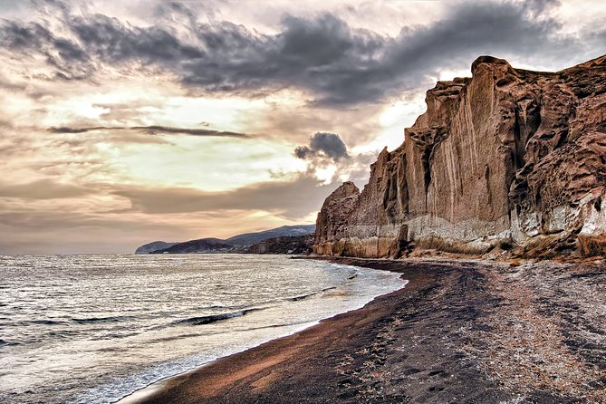 Santorini: 6hr Private Tour with Olive Oil, Beer or Wine Tasting - Vlychada cliff shores: rugged coastline right next to the beach