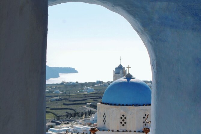 Santorini Classic Highlights and Sightseeing Private Tour - Firostefani Views: Scaros Rock and the Blue Dome With Ships Nearby