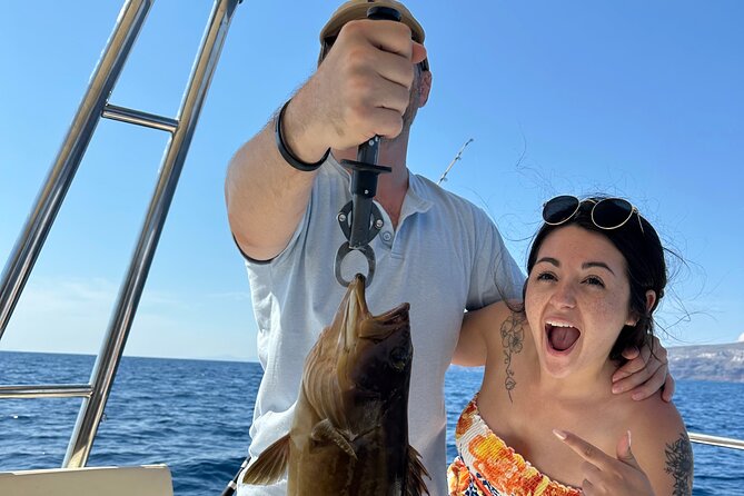 Santorini Fishing Private Cruise boat tour - BBQ, Snorkeling - Gear-free fishing near Santorini’s caldera: what you should expect