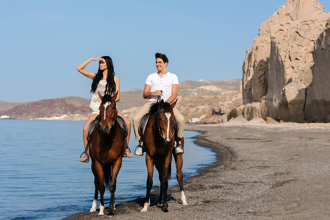 Santorini: Horse Riding to the Black Sandy Beach (Eros beach) - Helmets, saddlebags, and how safe the experience feels