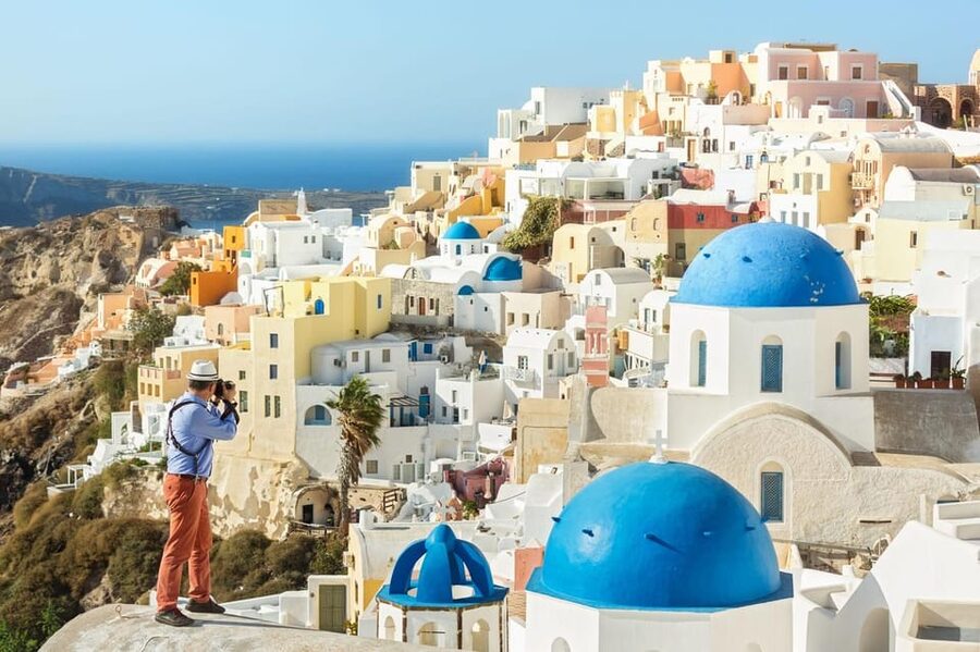 Santorini Iconic Villages Tour: Oia, Imerovigli, Firostefani - Firostefani photo stop: blue-domed views without the whole Oia crowds