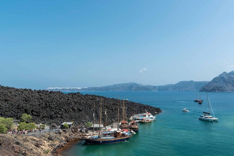 Santorini Port: Cruise to Volcano, Hot Springs & Thirassia - Meeting at Fira Old Port, then into the Santorini caldera mood