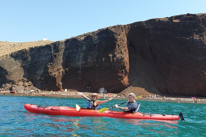 Santorini Sea Kayak - South Discovery, Small Group incl. Sea Caves and picnic - White Beach and Kambia: Your Swim and Snorkel Breaks