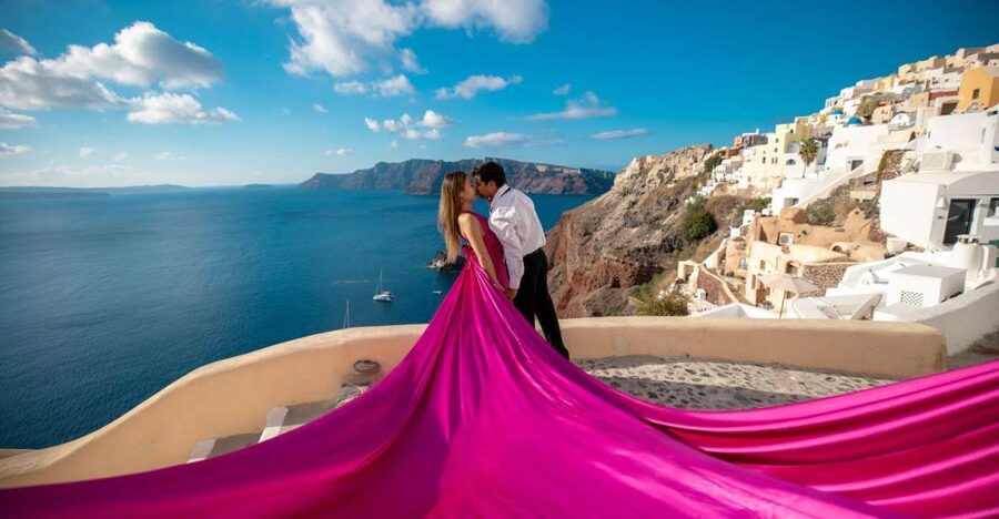 Santorini: Unique Flying Dress Photoshoot Experience - How the 1-Hour Session Actually Flows (and why timing matters)