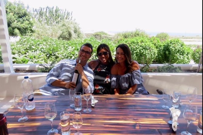 Santorini Wine Adventure with 12 Wine Tastings, Tapas and Sunset - Santo Wines, tastings on a sunset terrace