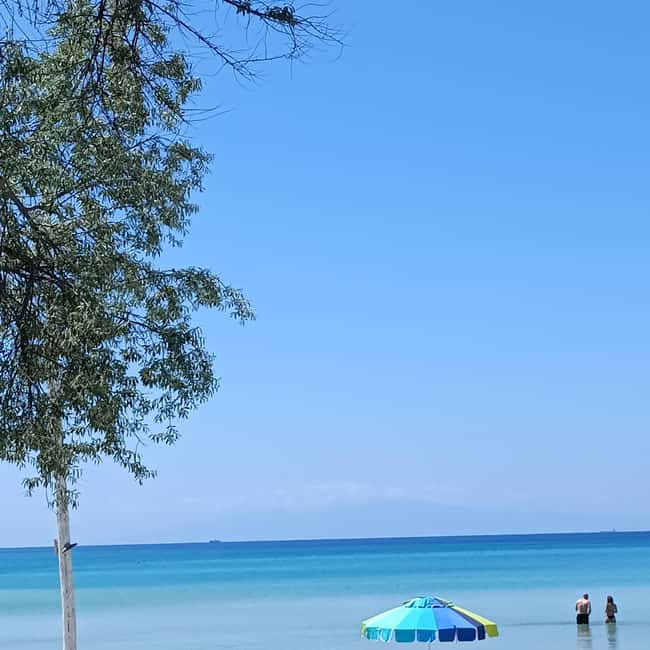 Thessaloniki: Halkidiki Beach-Hopping with Swimming - First Beach Stop: Sand, Clear Water, and Beach-Bar Convenience