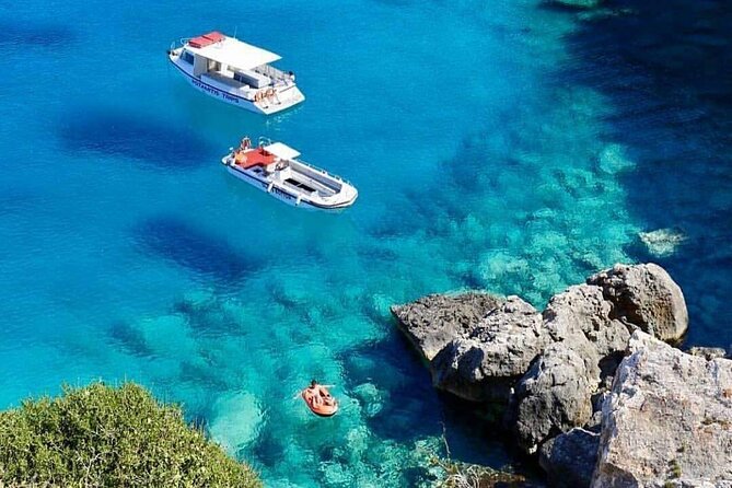 Zakynthos Blue Caves and Navagio bay - Aghios Andreas Bay: natural arch views and old monastery ruins