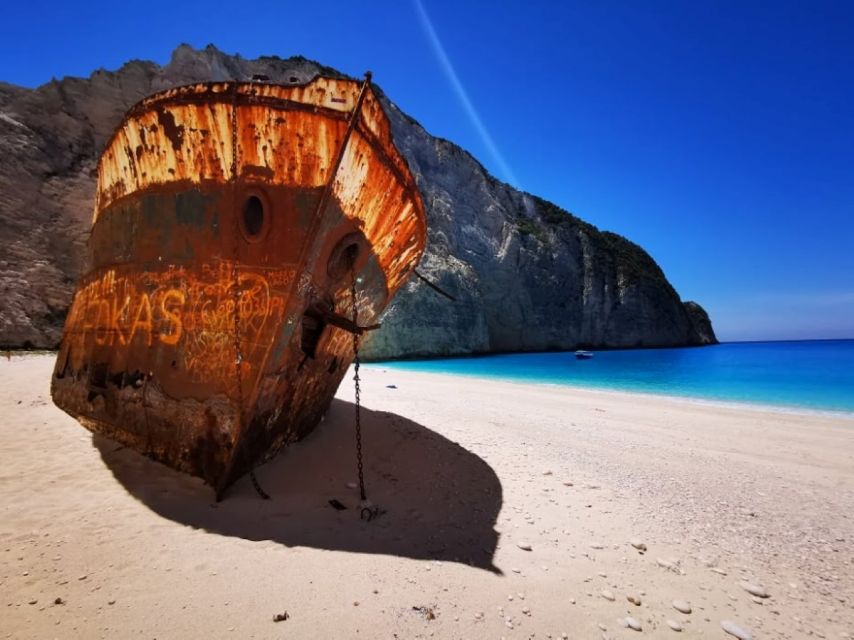 Zakynthos: early morning Shipwreck,Blue Caves and view point - Blue Caves magic: turquoise light, small-boat positioning, and snorkeling time