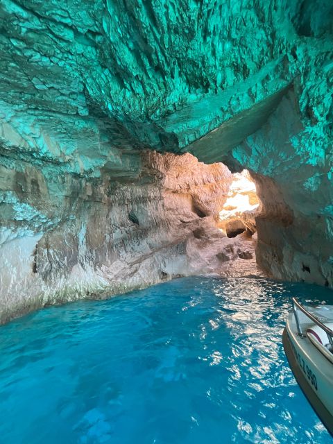 Zakynthos: Glass-Bottom Boat to Navagio, Caves & White Beach - Blue Caves on the cruise: where the colors come from
